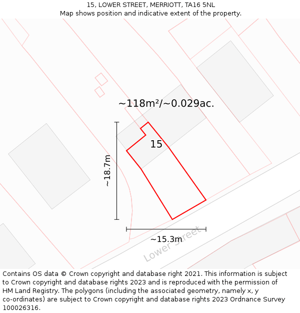 15, LOWER STREET, MERRIOTT, TA16 5NL: Plot and title map