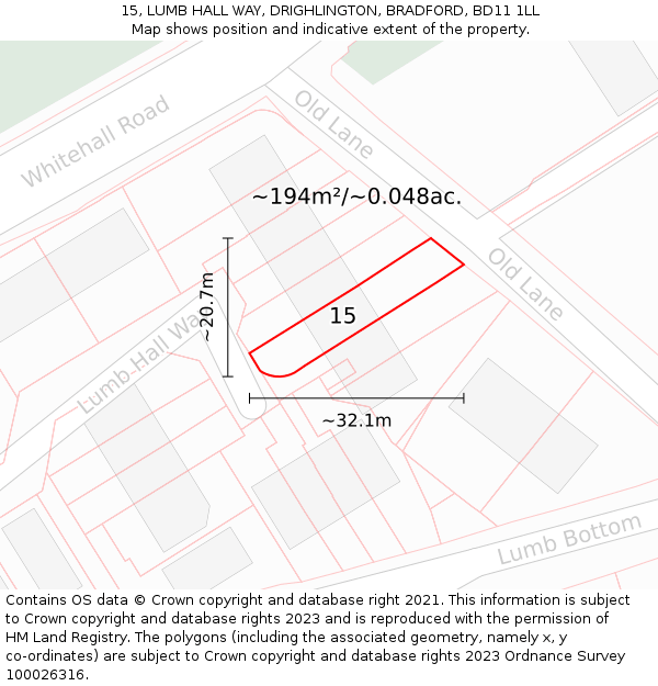 15, LUMB HALL WAY, DRIGHLINGTON, BRADFORD, BD11 1LL: Plot and title map