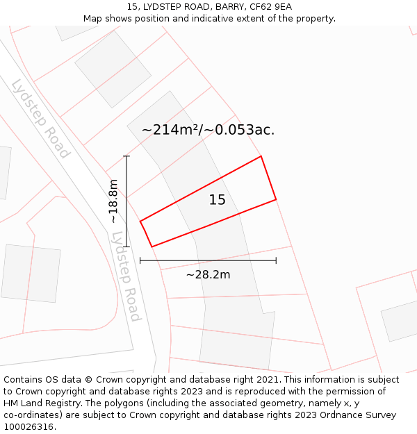 15, LYDSTEP ROAD, BARRY, CF62 9EA: Plot and title map