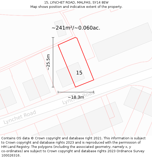 15, LYNCHET ROAD, MALPAS, SY14 8EW: Plot and title map