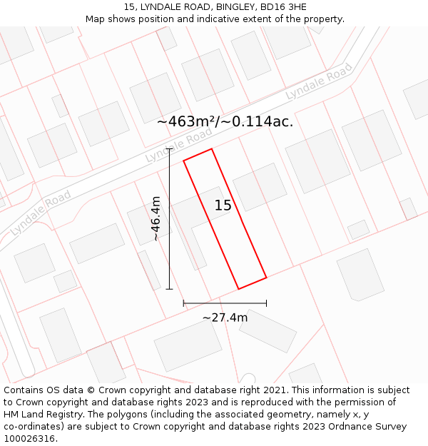 15, LYNDALE ROAD, BINGLEY, BD16 3HE: Plot and title map