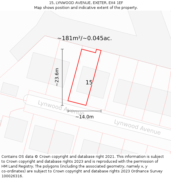 15, LYNWOOD AVENUE, EXETER, EX4 1EF: Plot and title map