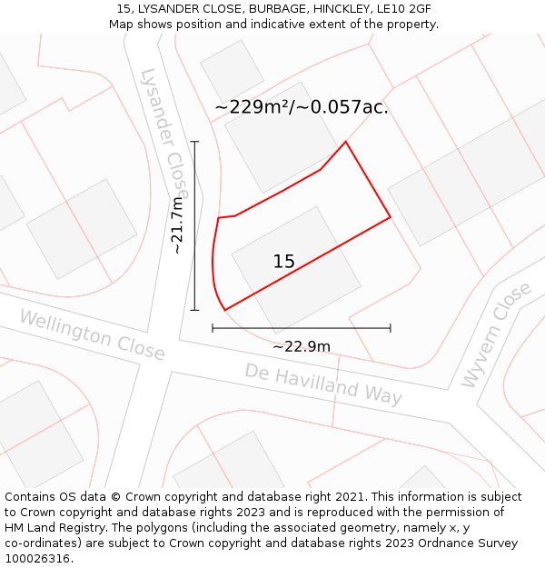 15, LYSANDER CLOSE, BURBAGE, HINCKLEY, LE10 2GF: Plot and title map