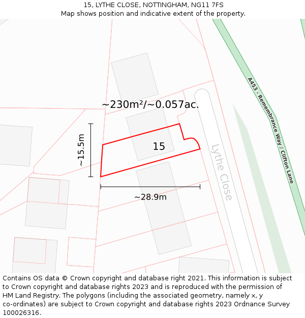 15, LYTHE CLOSE, NOTTINGHAM, NG11 7FS: Plot and title map