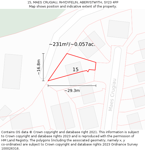 15, MAES CRUGIAU, RHYDYFELIN, ABERYSTWYTH, SY23 4PP: Plot and title map