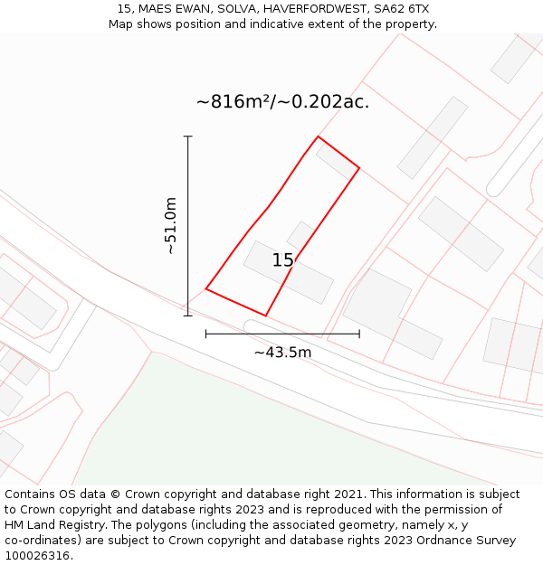 15, MAES EWAN, SOLVA, HAVERFORDWEST, SA62 6TX: Plot and title map