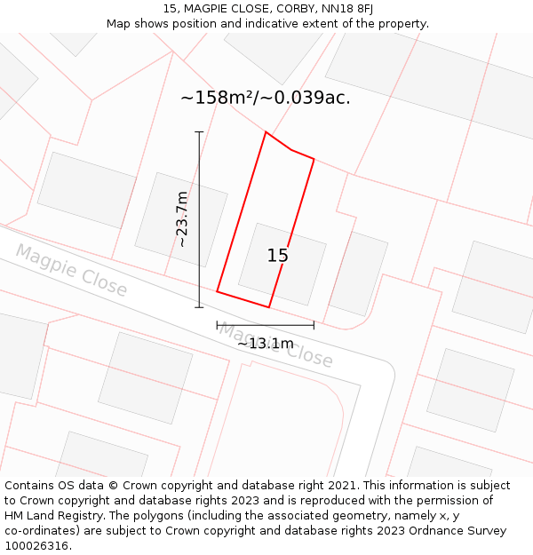 15, MAGPIE CLOSE, CORBY, NN18 8FJ: Plot and title map