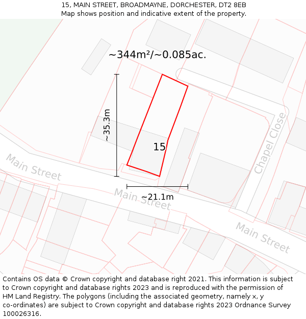 15, MAIN STREET, BROADMAYNE, DORCHESTER, DT2 8EB: Plot and title map