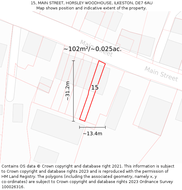 15, MAIN STREET, HORSLEY WOODHOUSE, ILKESTON, DE7 6AU: Plot and title map