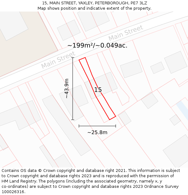 15, MAIN STREET, YAXLEY, PETERBOROUGH, PE7 3LZ: Plot and title map