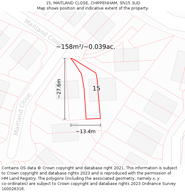 15, MAITLAND CLOSE, CHIPPENHAM, SN15 3UD: Plot and title map