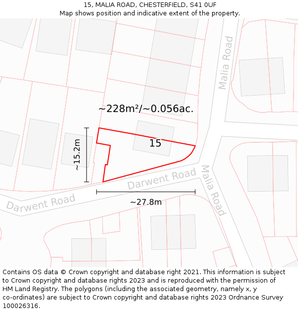 15, MALIA ROAD, CHESTERFIELD, S41 0UF: Plot and title map