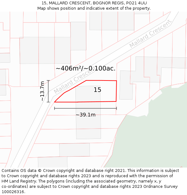 15, MALLARD CRESCENT, BOGNOR REGIS, PO21 4UU: Plot and title map