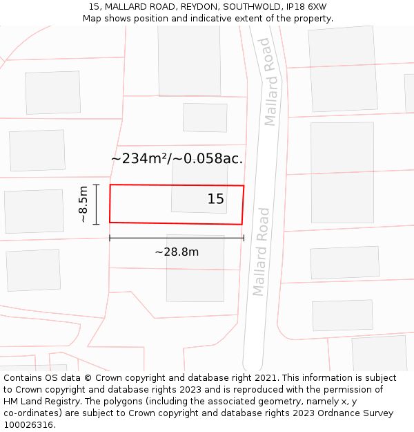 15, MALLARD ROAD, REYDON, SOUTHWOLD, IP18 6XW: Plot and title map