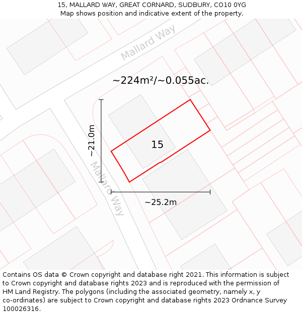 15, MALLARD WAY, GREAT CORNARD, SUDBURY, CO10 0YG: Plot and title map