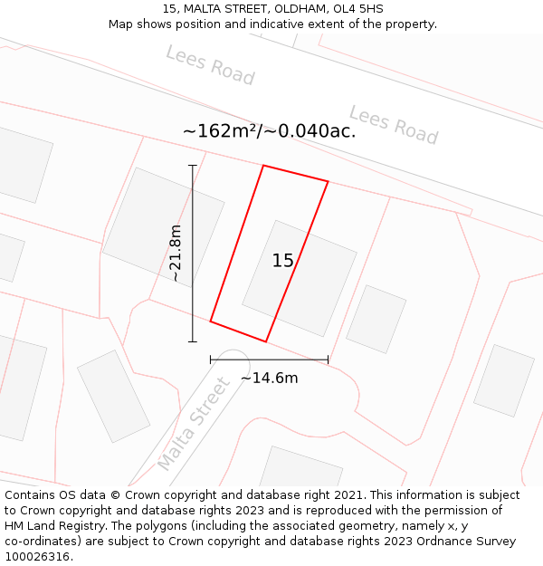 15, MALTA STREET, OLDHAM, OL4 5HS: Plot and title map