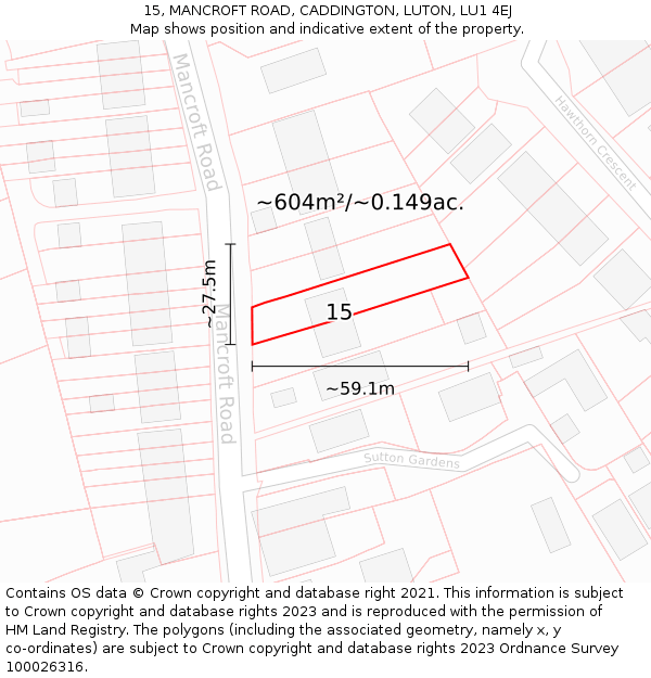 15, MANCROFT ROAD, CADDINGTON, LUTON, LU1 4EJ: Plot and title map