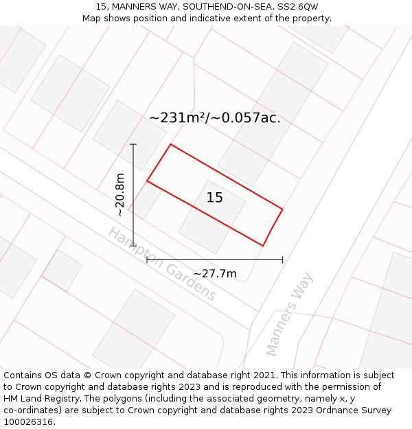 15, MANNERS WAY, SOUTHEND-ON-SEA, SS2 6QW: Plot and title map