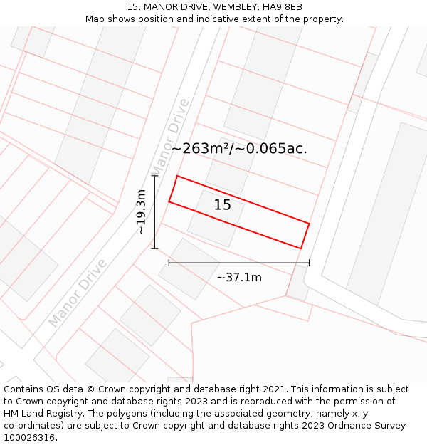 15, MANOR DRIVE, WEMBLEY, HA9 8EB: Plot and title map