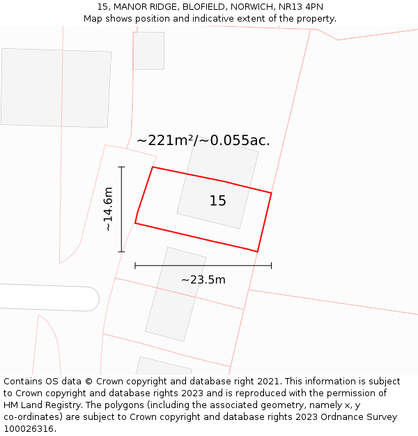 15, MANOR RIDGE, BLOFIELD, NORWICH, NR13 4PN: Plot and title map