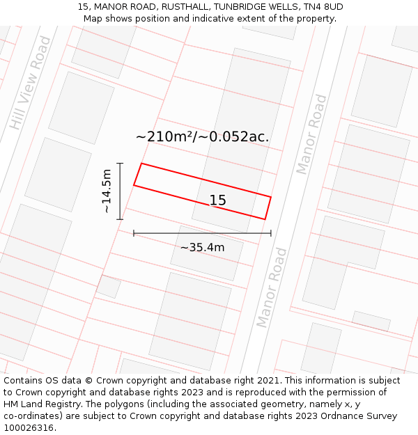 15, MANOR ROAD, RUSTHALL, TUNBRIDGE WELLS, TN4 8UD: Plot and title map