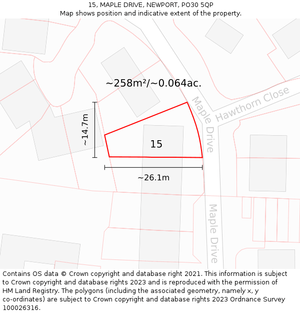 15, MAPLE DRIVE, NEWPORT, PO30 5QP: Plot and title map