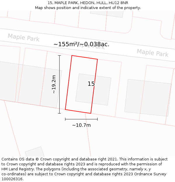 15, MAPLE PARK, HEDON, HULL, HU12 8NR: Plot and title map