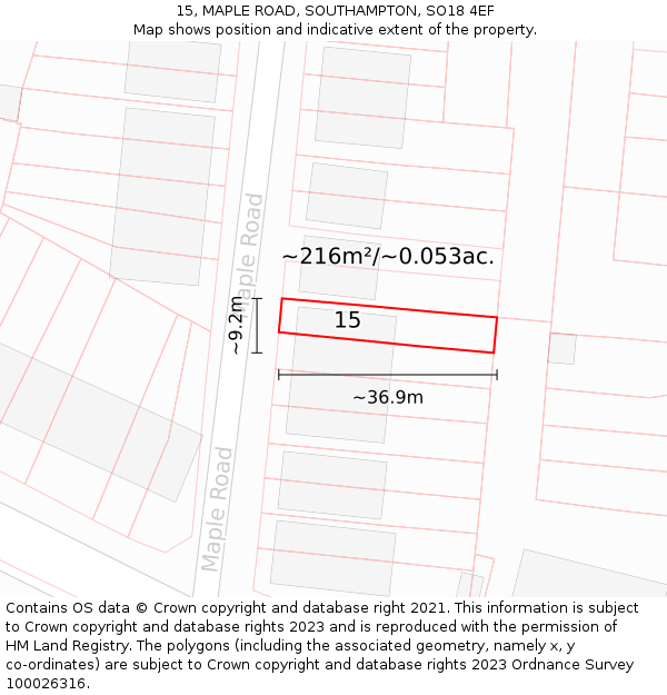 15, MAPLE ROAD, SOUTHAMPTON, SO18 4EF: Plot and title map