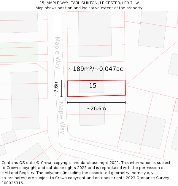 15, MAPLE WAY, EARL SHILTON, LEICESTER, LE9 7HW: Plot and title map