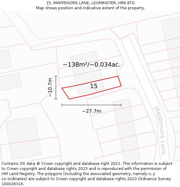 15, MAPPENORS LANE, LEOMINSTER, HR6 8TG: Plot and title map