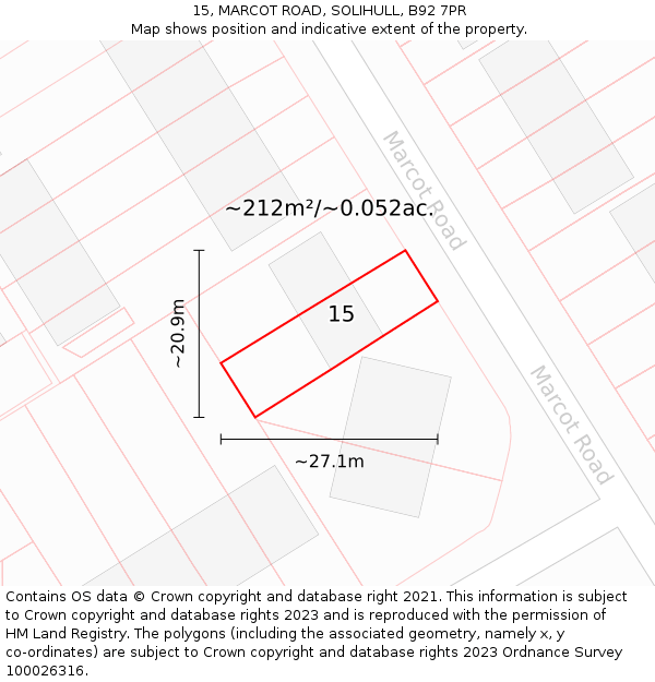 15, MARCOT ROAD, SOLIHULL, B92 7PR: Plot and title map