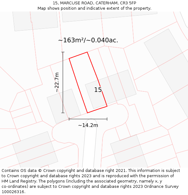 15, MARCUSE ROAD, CATERHAM, CR3 5FP: Plot and title map