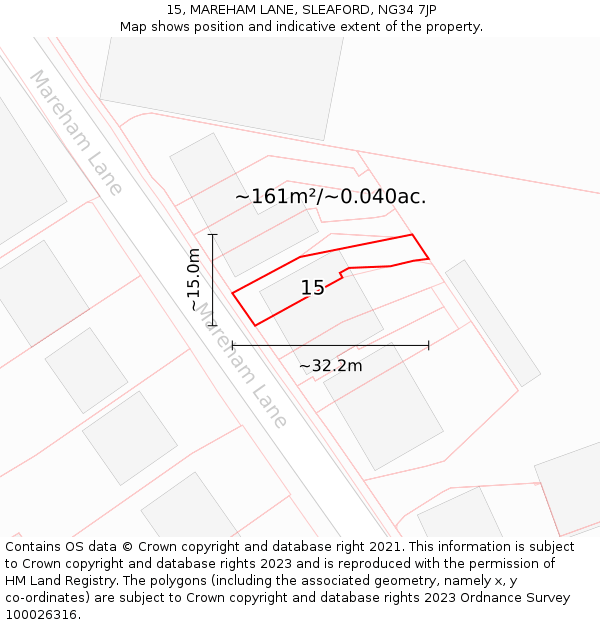 15, MAREHAM LANE, SLEAFORD, NG34 7JP: Plot and title map