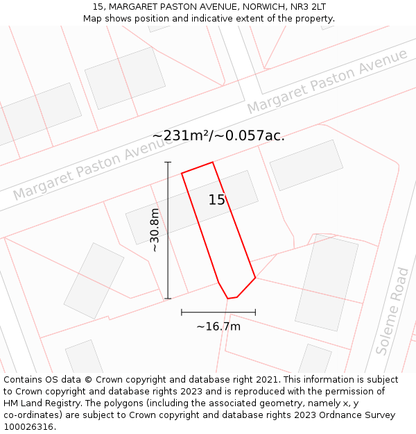 15, MARGARET PASTON AVENUE, NORWICH, NR3 2LT: Plot and title map