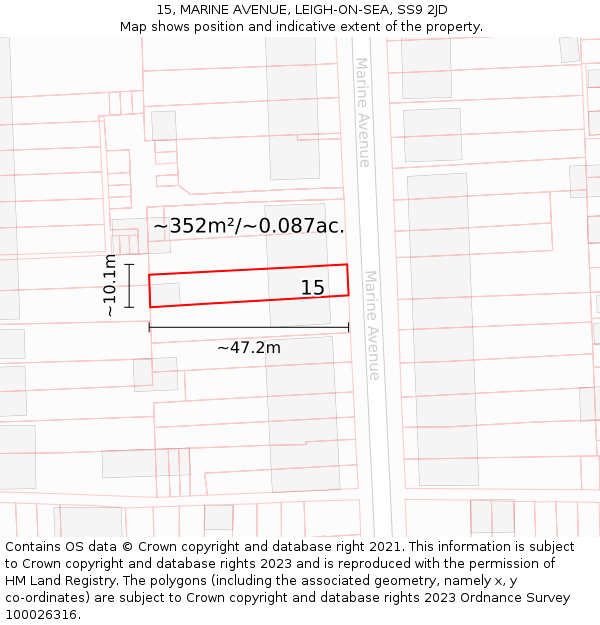 15, MARINE AVENUE, LEIGH-ON-SEA, SS9 2JD: Plot and title map