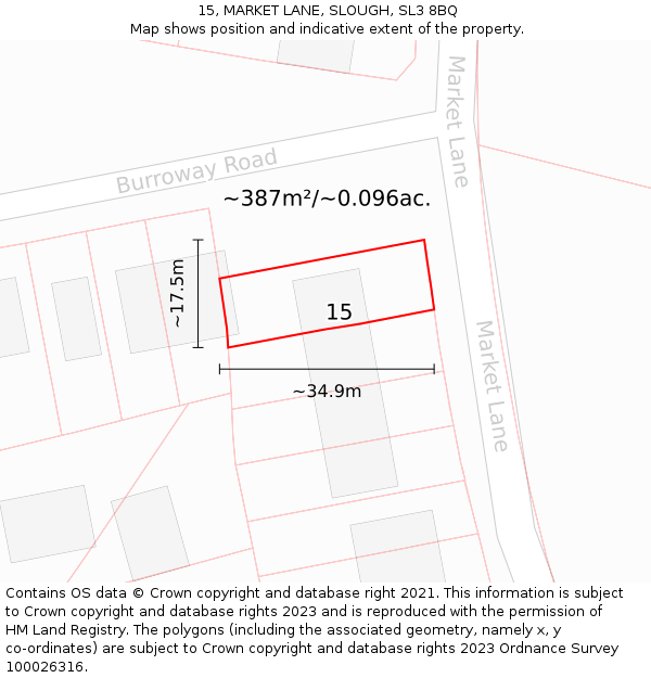 15, MARKET LANE, SLOUGH, SL3 8BQ: Plot and title map