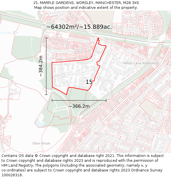 15, MARPLE GARDENS, WORSLEY, MANCHESTER, M28 3XS: Plot and title map