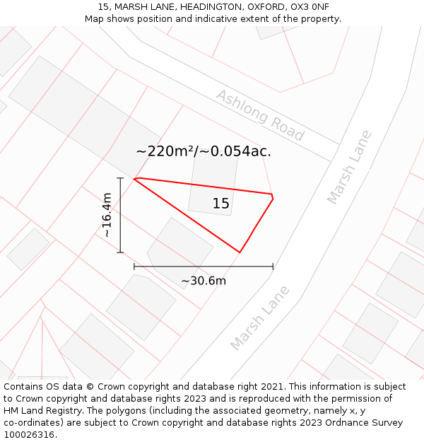 15, MARSH LANE, HEADINGTON, OXFORD, OX3 0NF: Plot and title map