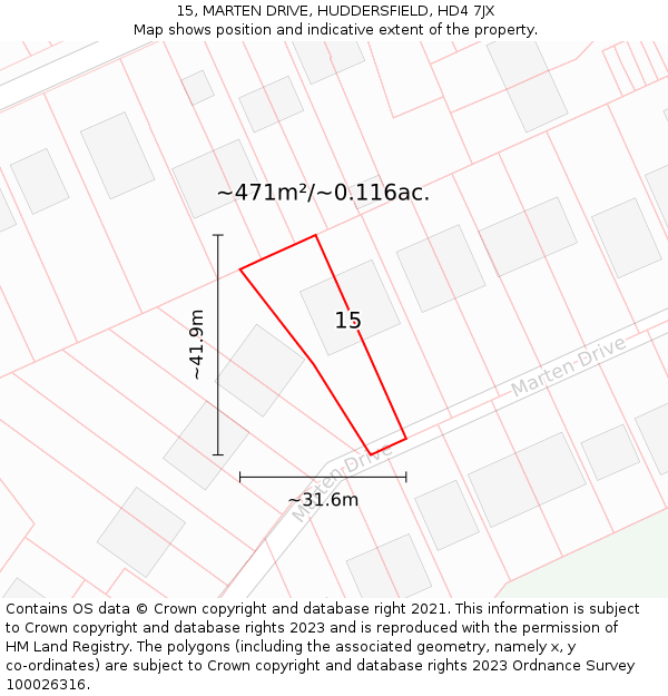 15, MARTEN DRIVE, HUDDERSFIELD, HD4 7JX: Plot and title map