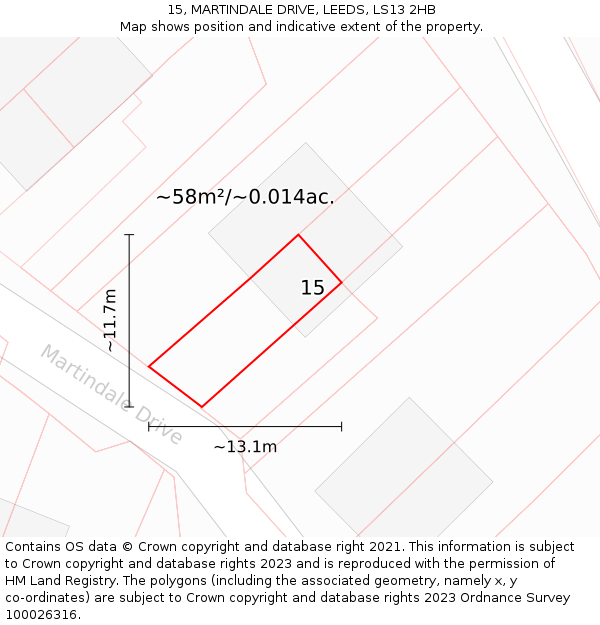 15, MARTINDALE DRIVE, LEEDS, LS13 2HB: Plot and title map