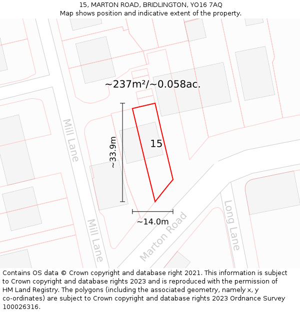 15, MARTON ROAD, BRIDLINGTON, YO16 7AQ: Plot and title map