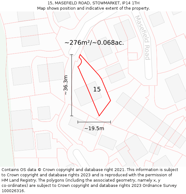 15, MASEFIELD ROAD, STOWMARKET, IP14 1TH: Plot and title map