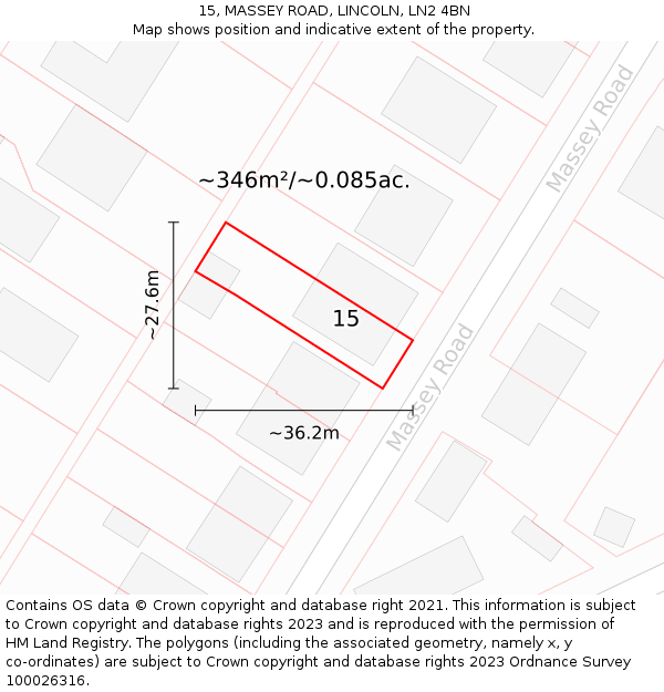 15, MASSEY ROAD, LINCOLN, LN2 4BN: Plot and title map