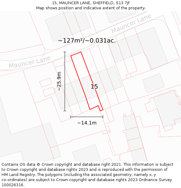 15, MAUNCER LANE, SHEFFIELD, S13 7JF: Plot and title map