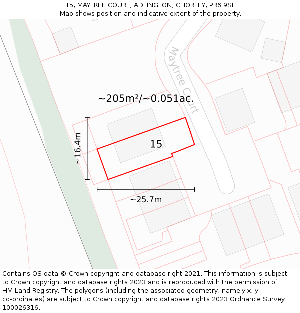 15, MAYTREE COURT, ADLINGTON, CHORLEY, PR6 9SL: Plot and title map