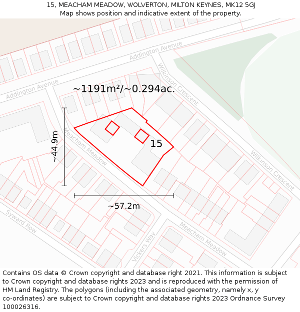 15, MEACHAM MEADOW, WOLVERTON, MILTON KEYNES, MK12 5GJ: Plot and title map