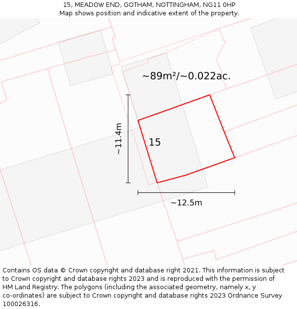 15, MEADOW END, GOTHAM, NOTTINGHAM, NG11 0HP: Plot and title map