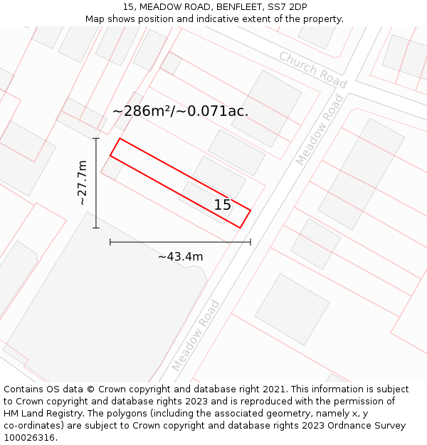 15, MEADOW ROAD, BENFLEET, SS7 2DP: Plot and title map