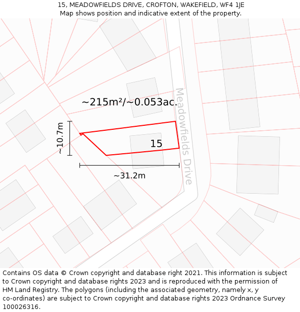 15, MEADOWFIELDS DRIVE, CROFTON, WAKEFIELD, WF4 1JE: Plot and title map