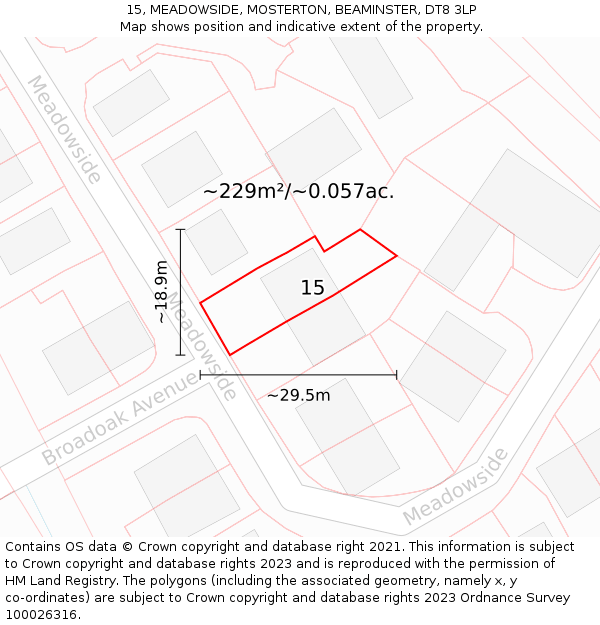 15, MEADOWSIDE, MOSTERTON, BEAMINSTER, DT8 3LP: Plot and title map